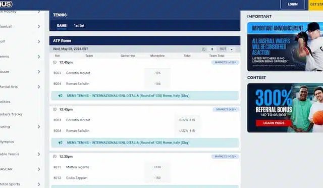 Tenis — Apostas Grand Slam e ATP com Cash Out